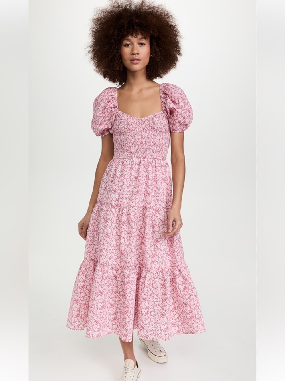 Moon River Pink Puffed Sleeve Smocked Dress